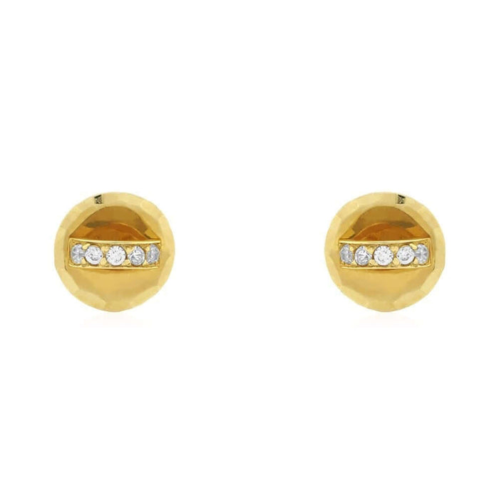 14k Yellow Gold White Zircon Diamond-Cut Round Screw Back Stud Earrings
