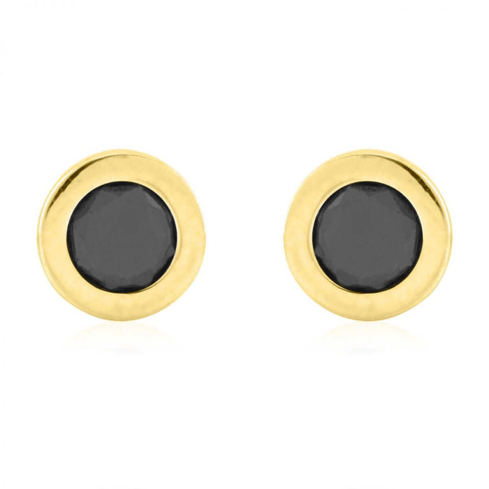 14k Yellow & White Gold Onyx Round Screw Back Stud Earrings 6mm