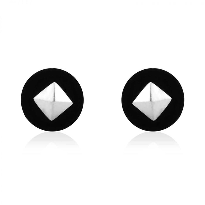 Round Shaped Real Onyx 14k Yellow & White Gold Screw Back Stud Earrings