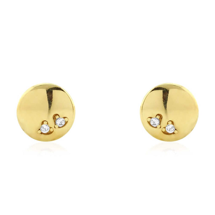 14k Yellow Gold Round Button Shaped Heart Pave Zircon Screw Back Stud Earrings