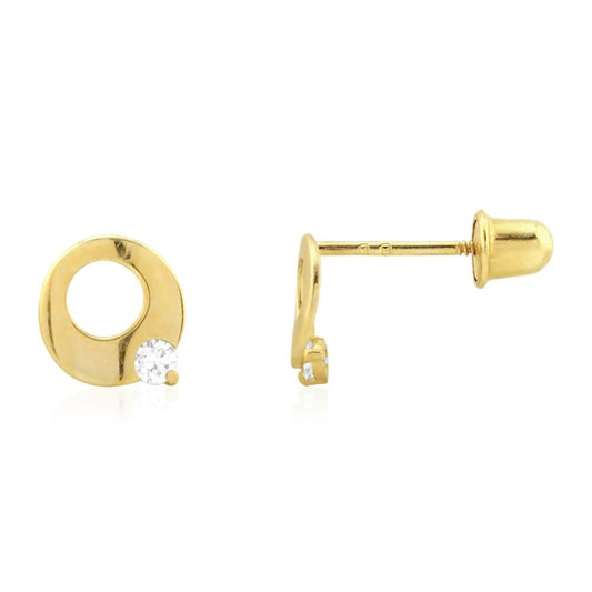 14k Gold Zircon White Gemstone Open Circle Screwback Stud Earrings 7mm
