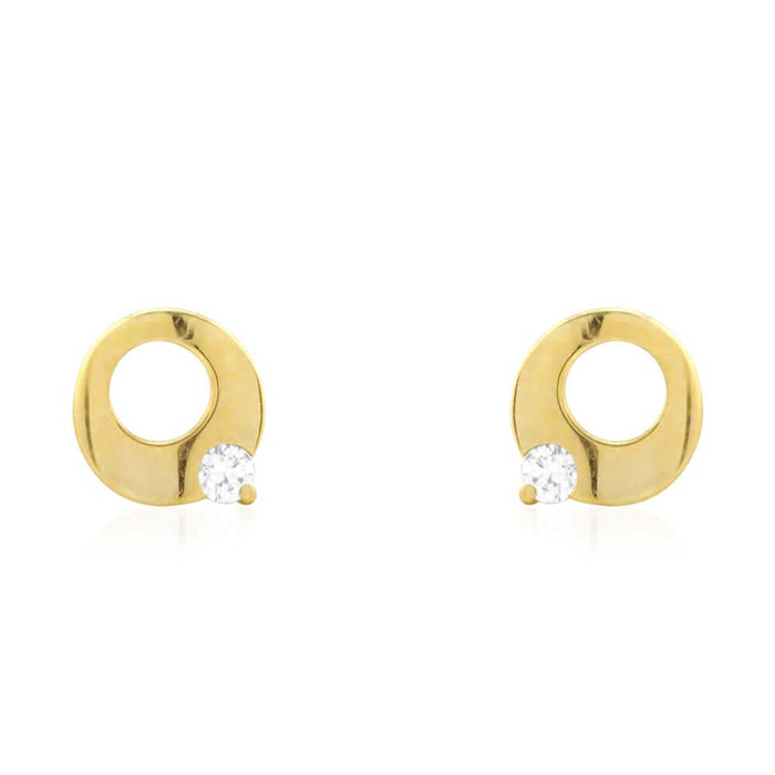 14k Gold Zircon White Gemstone Open Circle Screw Back Stud Earrings 7mm