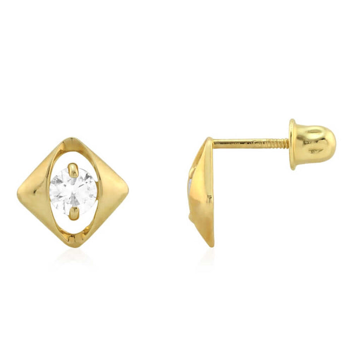 14k Yellow Gold CZ Square Shaped Screw Back Stud Earrings