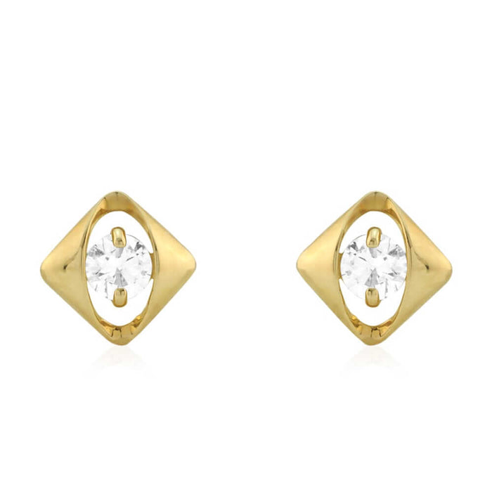 14k Yellow Gold CZ Square Shaped Screw Back Stud Earrings