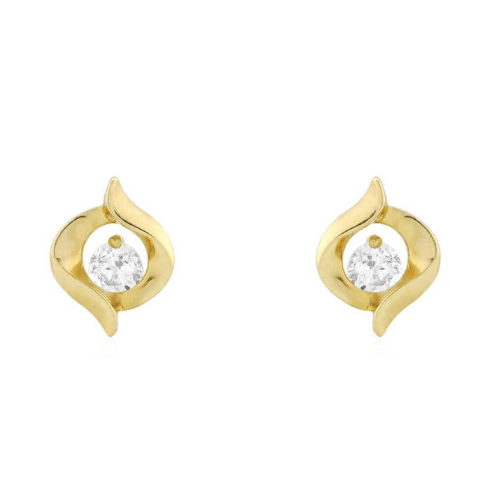 0.20CTW CZ 14k Yellow Gold Swirl Shaped Screw Back Stud Earrings