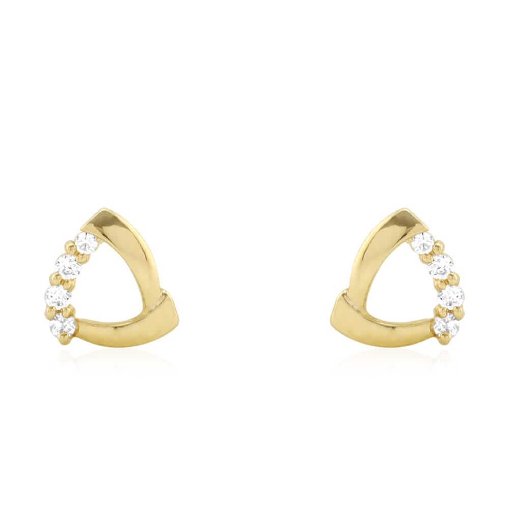 14k Yellow Gold White Zircon Open Triangle Shaped Baby Screw Back Stud Earrings