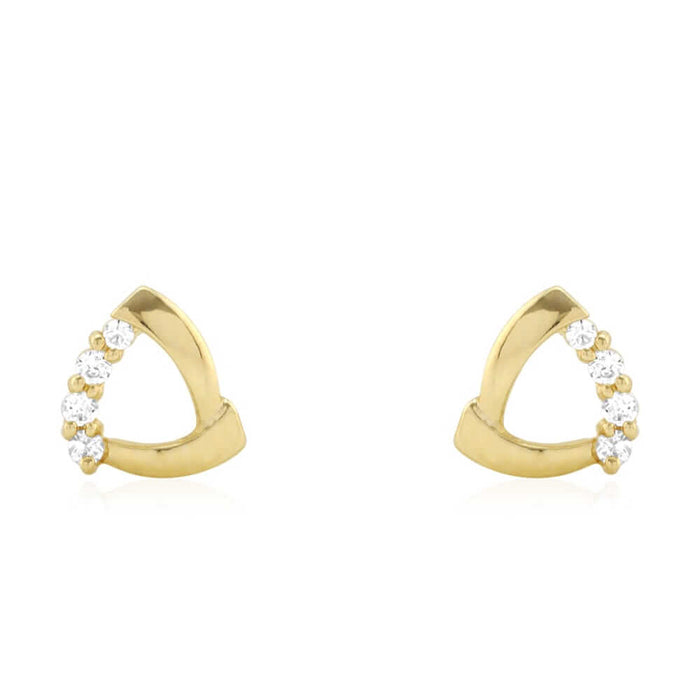 14k Yellow Gold White Zircon Open Triangle Shaped Baby Screw Back Stud Earrings