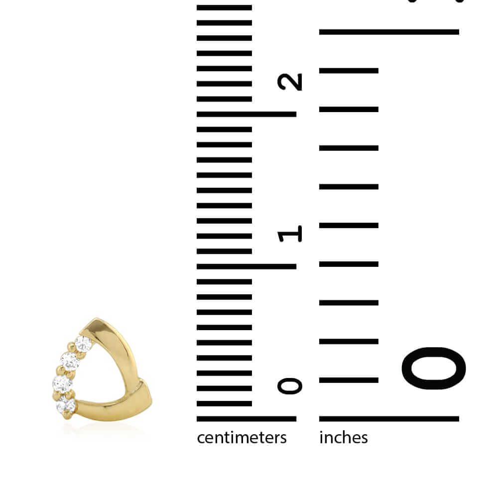 14k Yellow Gold White Zircon Open Triangle Shaped Baby Screw Back Stud Earrings