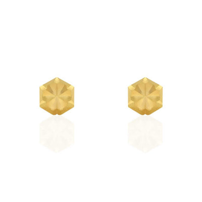 Solid 14K Yellow Gold Diamond Cut 5mm Hexagon Screw Back Stud Earrings