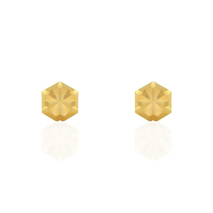 Solid 14K Yellow Gold Diamond Cut 5mm Hexagon Screw Back Stud Earrings
