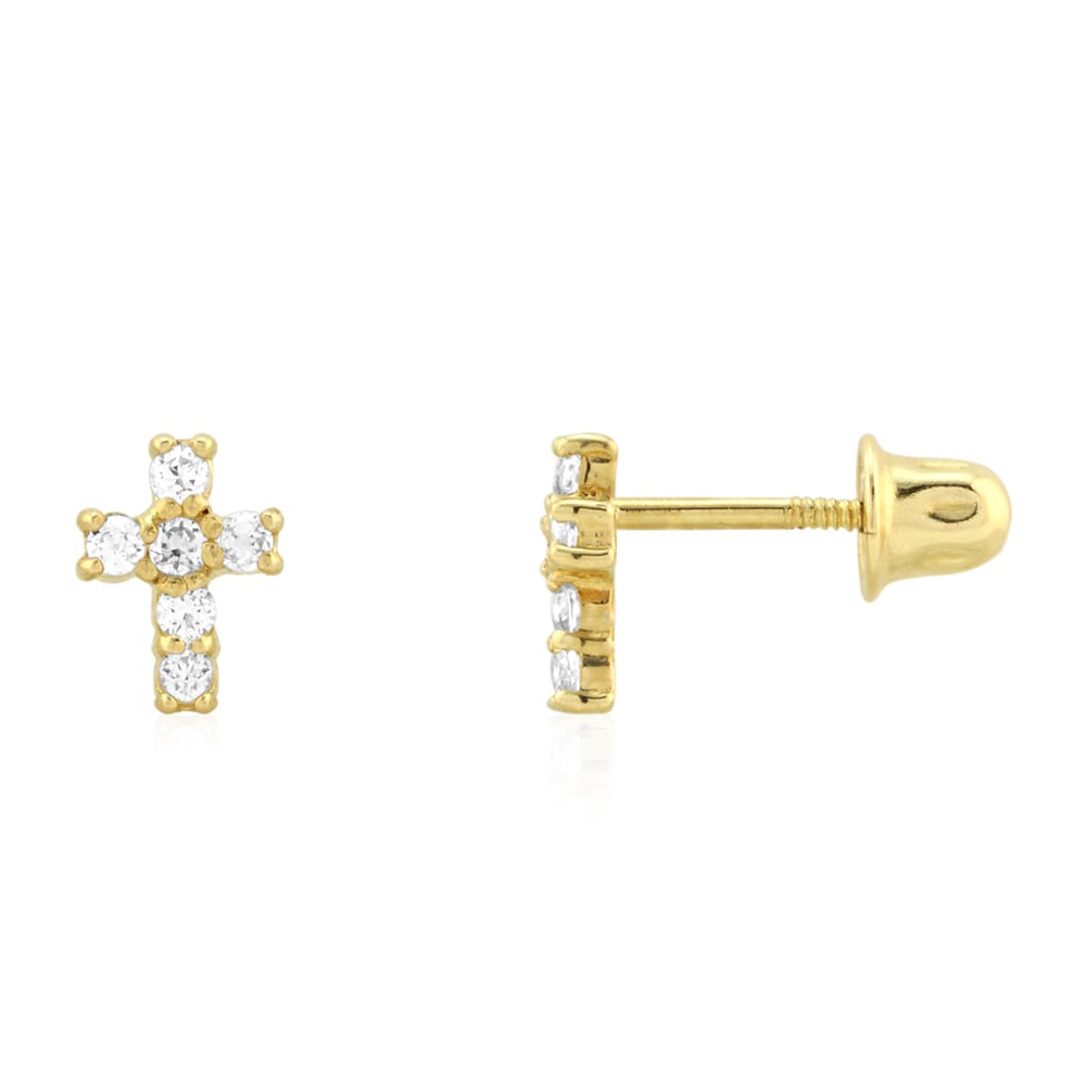 0.30Ct Created Diamond Religious Cross Screw Back Stud Earrings 14k Yellow Gold