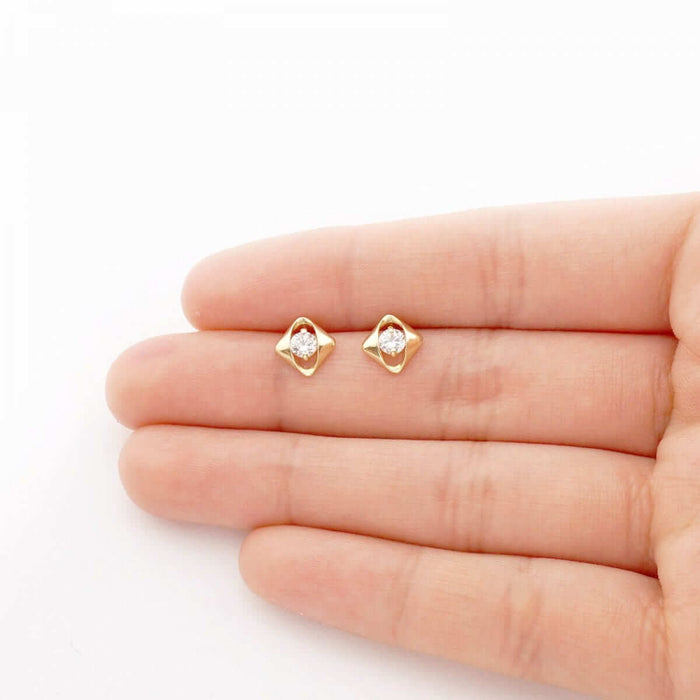 14k Yellow Gold CZ Square Shaped Screw Back Stud Earrings