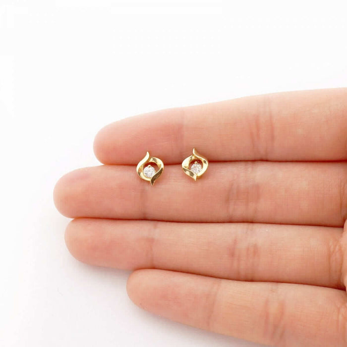 0.20CTW CZ 14k Yellow Gold Swirl Shaped Screw Back Stud Earrings