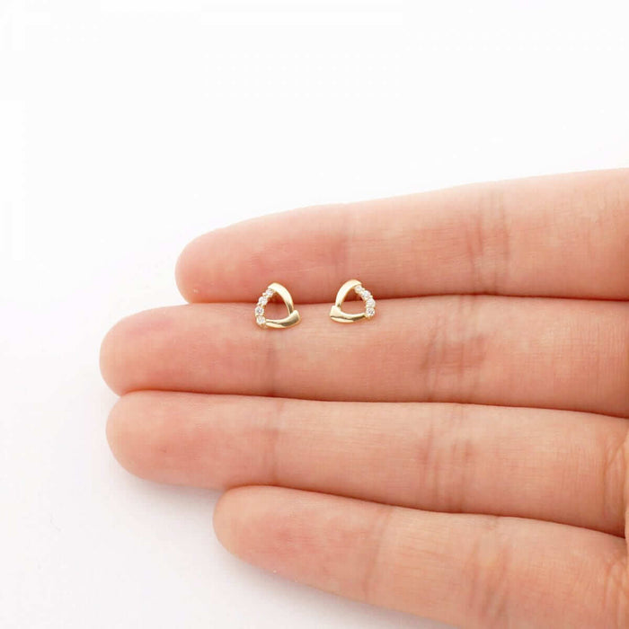 14k Yellow Gold White Zircon Open Triangle Shaped Baby Screw Back Stud Earrings