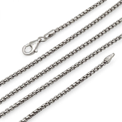 Sterling Silver 2mm Round Box Chain (Solid Links) 18"-28"