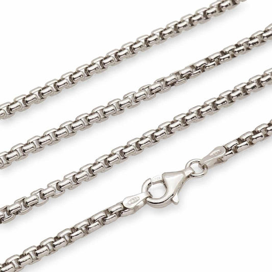 925 Sterling Silver 3mm Solid Round Box Chain Necklace 18"-30"