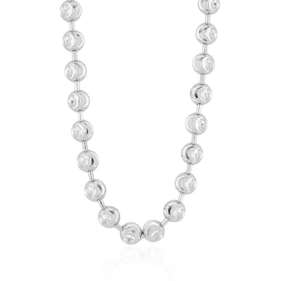 14K White Gold 5mm Moon-Cut Ball Beaded Chain (Solid Links) 18"-26"