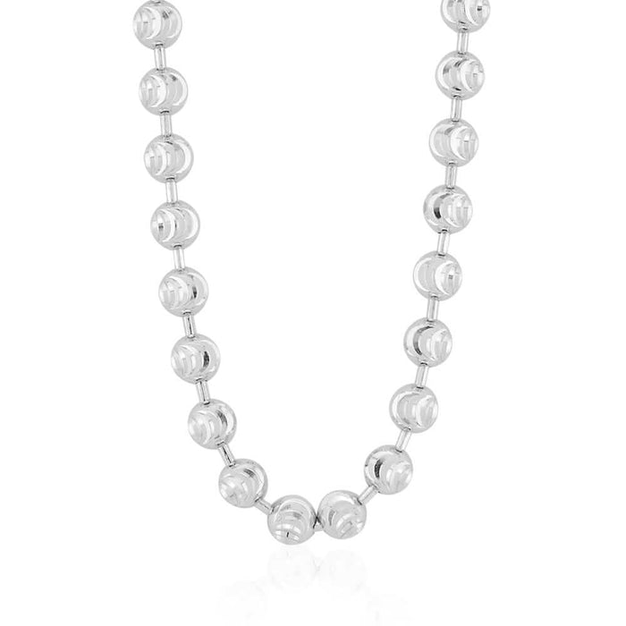 14K White Gold 5mm Moon-Cut Ball Beaded Chain (Solid Links) 18"-26"