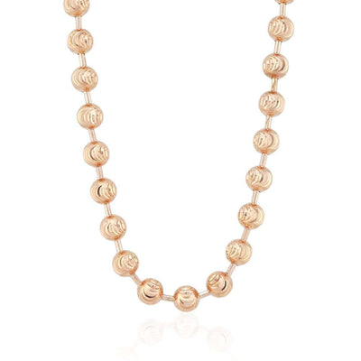 14K Rose Gold 5mm Moon-Cut Ball Beaded Chain (Solid Links) 18"-26"
