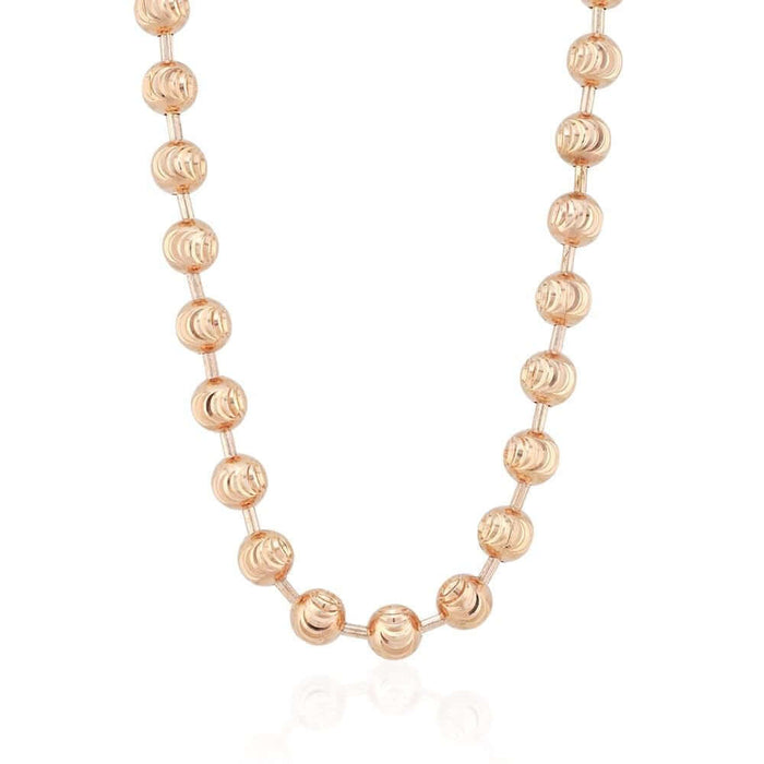 14K Rose Gold 5mm Moon-Cut Ball Beaded Chain (Solid Links) 18"-26"