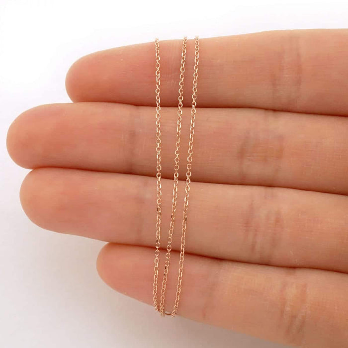 14K Rose Gold 1mm Cable Chain (Solid Links) 16"-18" Adjustable