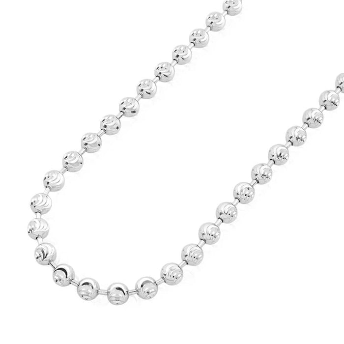 14K White Gold 5mm Moon-Cut Ball Beaded Chain (Solid Links) 18"-26"