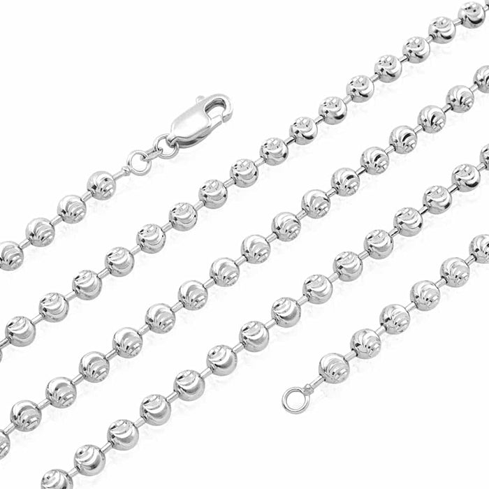 14K White Gold 5mm Moon-Cut Ball Beaded Chain (Solid Links) 18"-26"