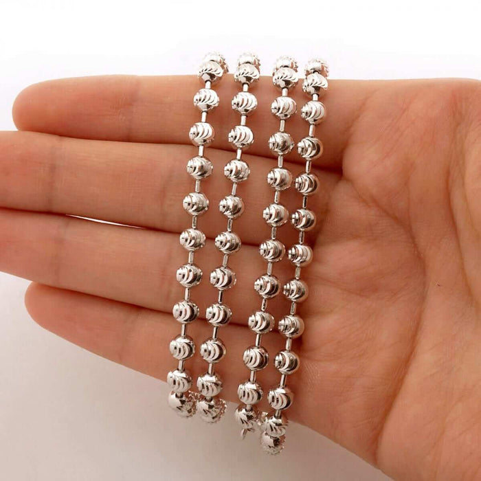 14K White Gold 5mm Moon-Cut Ball Beaded Chain (Solid Links) 18"-26"