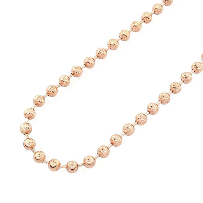 14K Rose Gold 5mm Moon-Cut Ball Beaded Chain (Solid Links) 18"-26"
