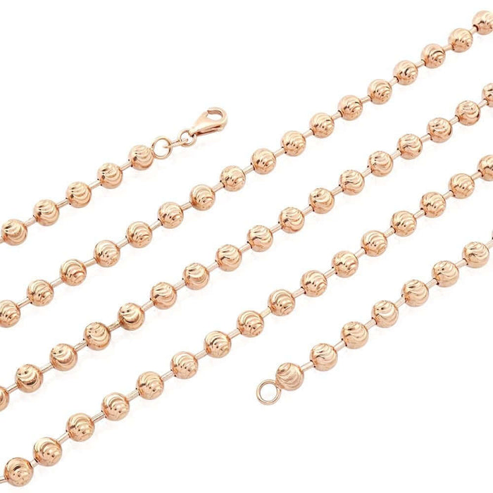 14K Rose Gold 5mm Moon-Cut Ball Beaded Chain (Solid Links) 18"-26"