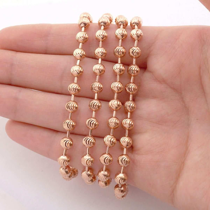 14K Rose Gold 5mm Moon-Cut Ball Beaded Chain (Solid Links) 18"-26"