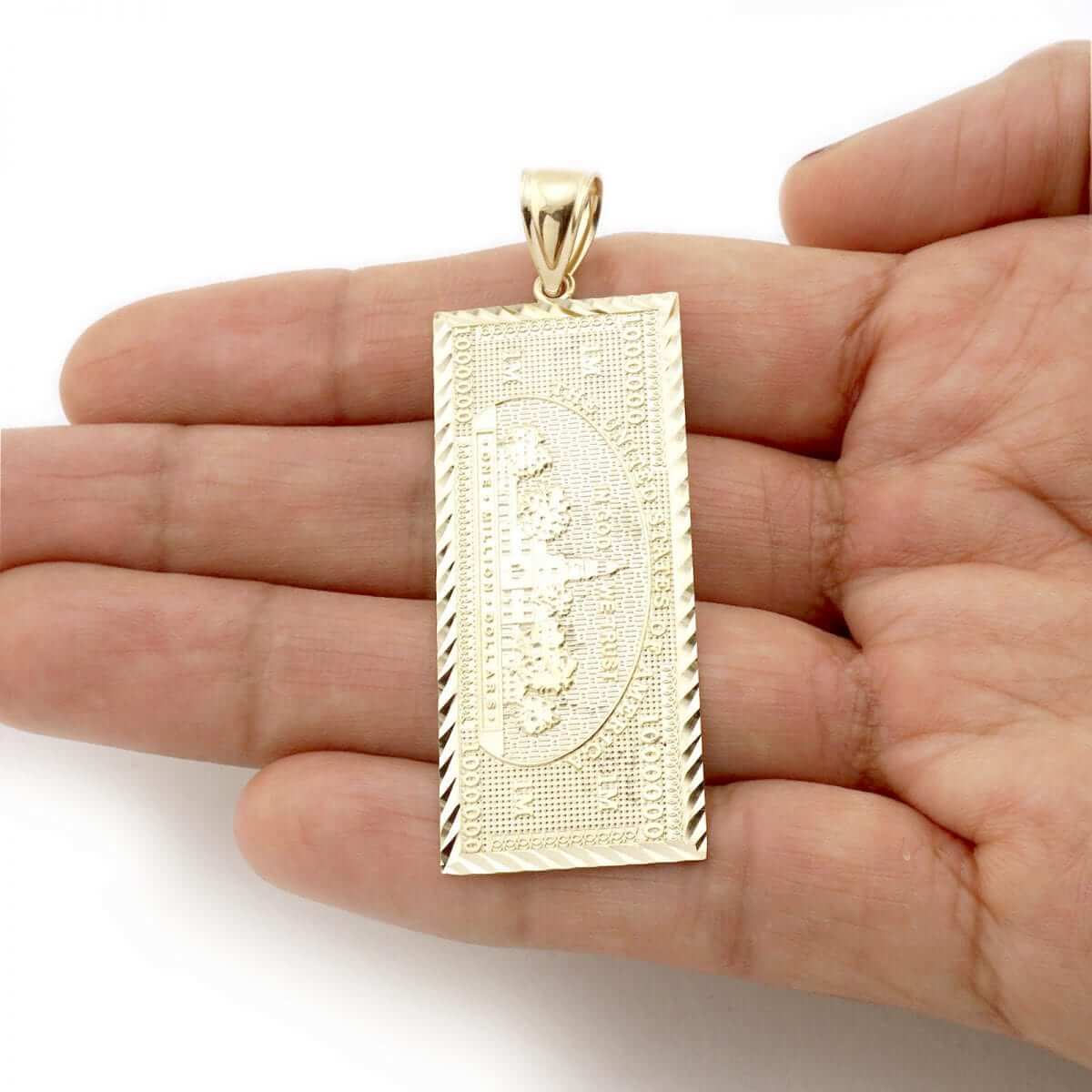 10k Yellow Gold Million Dollar Bill Banknote Money Diamond-Cut Pendant