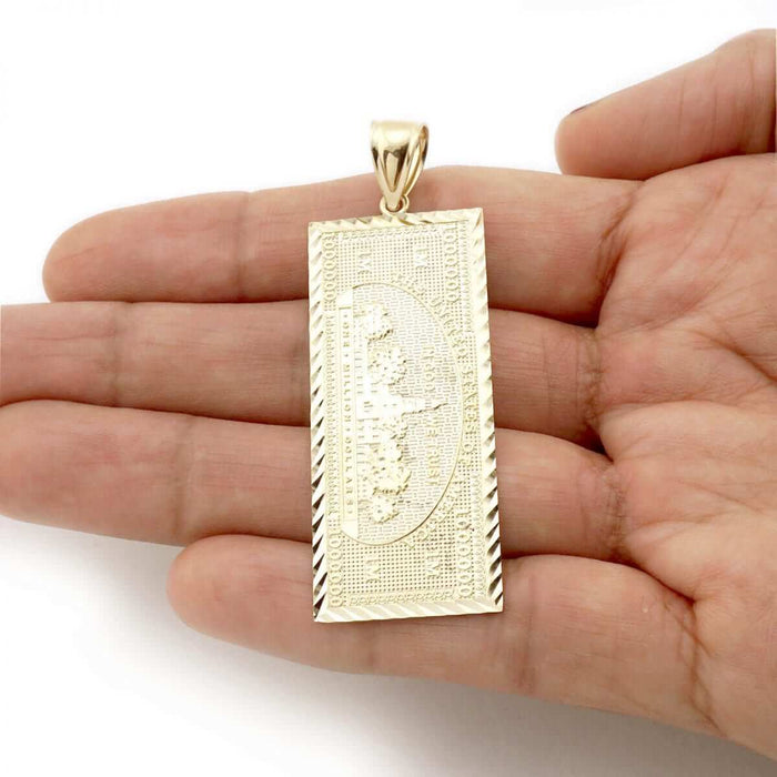 10k Yellow Gold Million Dollar Bill Banknote Money Diamond-Cut Pendant