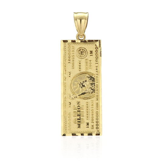 10k Yellow Gold Million Dollar Bill Banknote Money Diamond Cut Charm Pendant