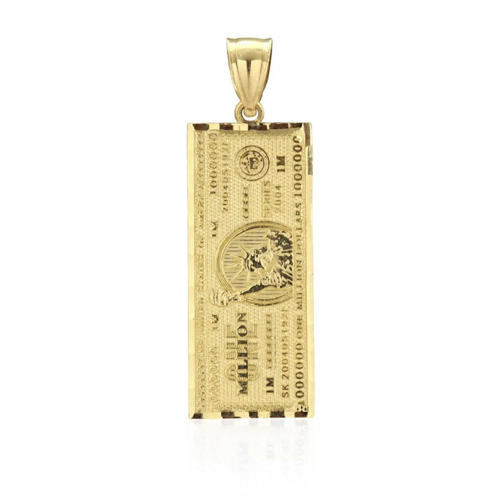10k Yellow Gold Million Dollar Bill Banknote Money Diamond-Cut Pendant