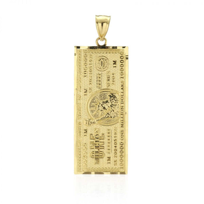 10k Yellow Gold Million Dollar Bill Banknote Money Diamond-Cut Pendant