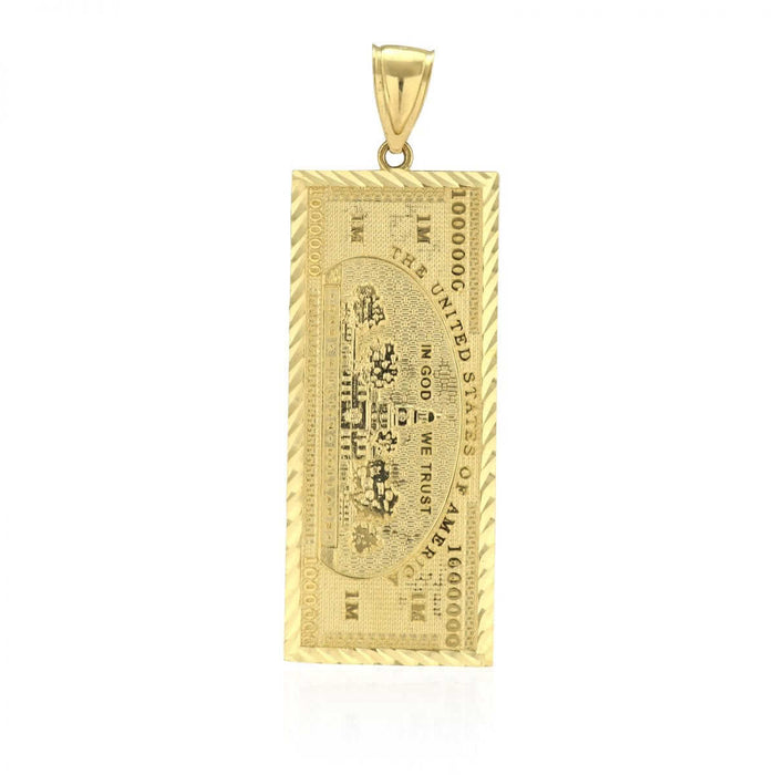 10k Yellow Gold Million Dollar Bill Banknote Money Diamond-Cut Pendant