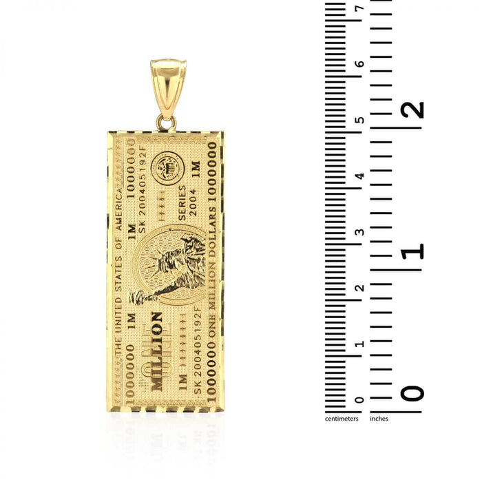 10k Yellow Gold Million Dollar Bill Banknote Money Diamond-Cut Pendant