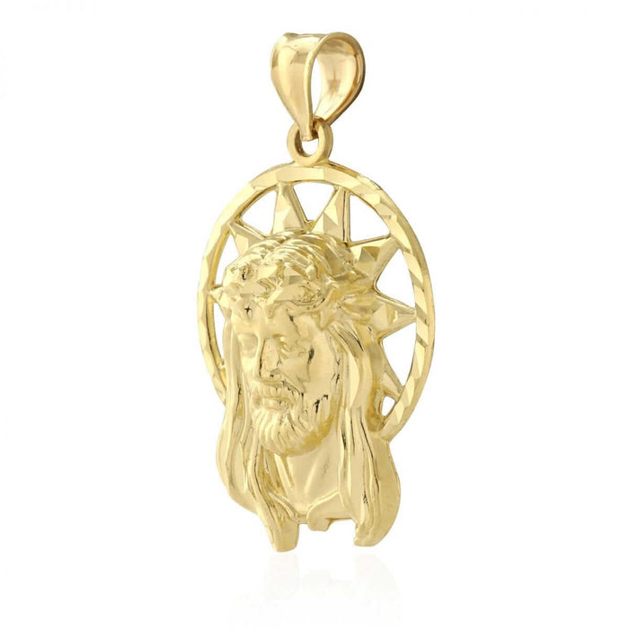 10k Solid Yellow Gold Diamond-Cut Halo Jesus Head Face Pendant 1.2"-1.8"