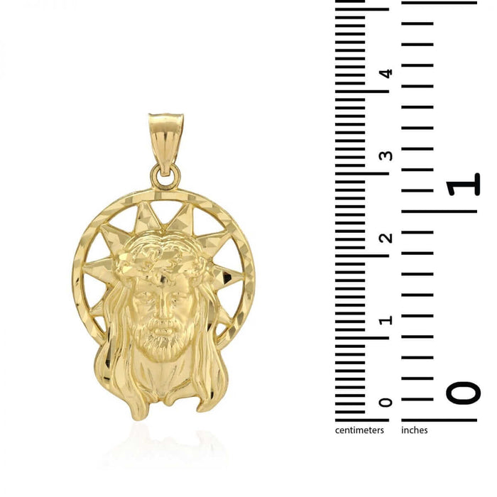 10k Solid Yellow Gold Diamond-Cut Halo Jesus Head Face Pendant 1.2"-1.8"