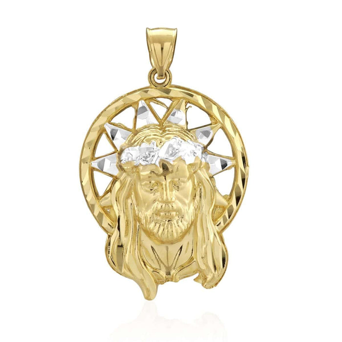 10k Solid Yellow Gold Diamond-Cut Halo Jesus Head Face Pendant 1.2"-1.8"