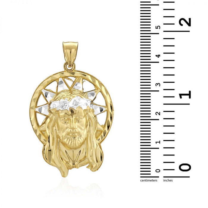 10k Solid Yellow Gold Diamond-Cut Halo Jesus Head Face Pendant 1.2"-1.8"