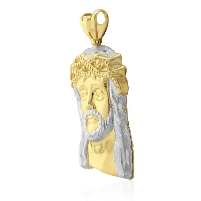 Diamond-Cut Jesus Head Face Pendant Big 10k Solid Yellow & White Gold