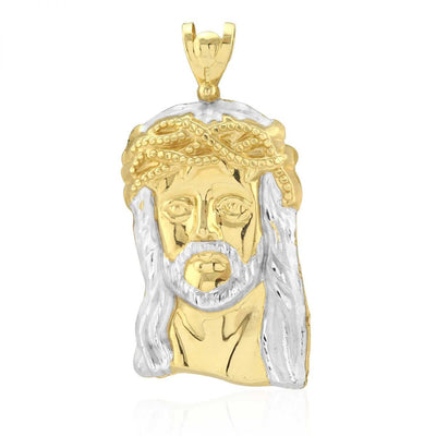 Diamond-Cut Jesus Head Face Pendant Big 10k Solid Yellow & White Gold