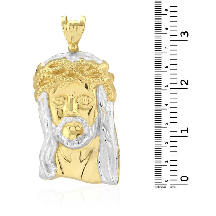 Diamond-Cut Jesus Head Face Pendant Big 10k Solid Yellow & White Gold