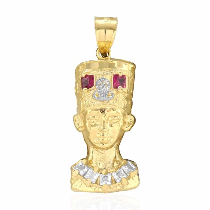 10K Gold Princess CZ and Ruby Nefertiti Head Pendant