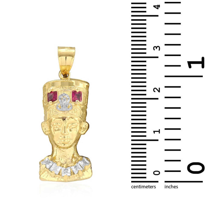 10K Gold Princess CZ and Ruby Nefertiti Head Pendant