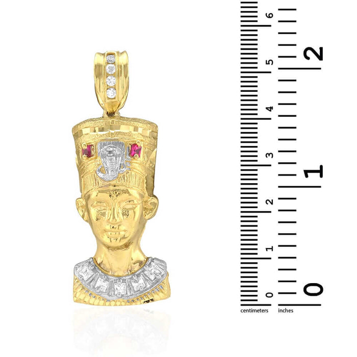10K Gold Princess CZ and Ruby Nefertiti Head Pendant