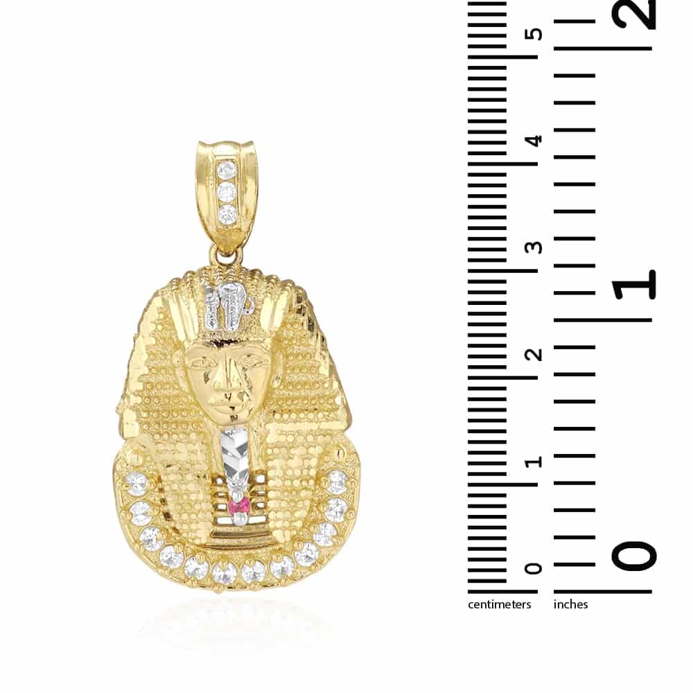 10K Yellow Gold CZ Ruby King Tut Pharaoh Head Pendant 1.1"-2.4"
