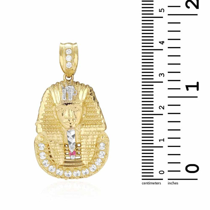 10K Yellow Gold CZ Ruby King Tut Pharaoh Head Pendant 1.1"-2.4"